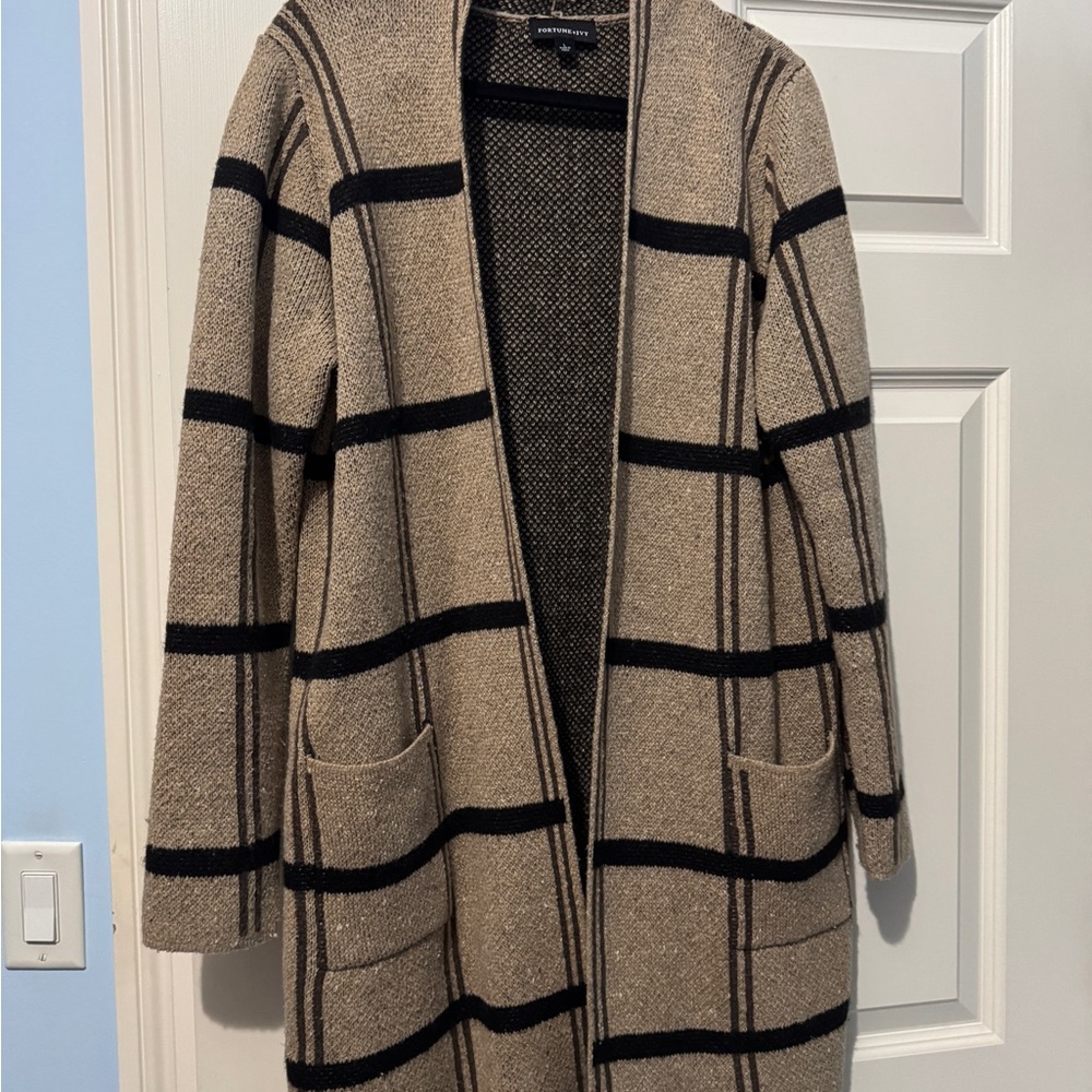 Women's Beige and Black Striped Sweater